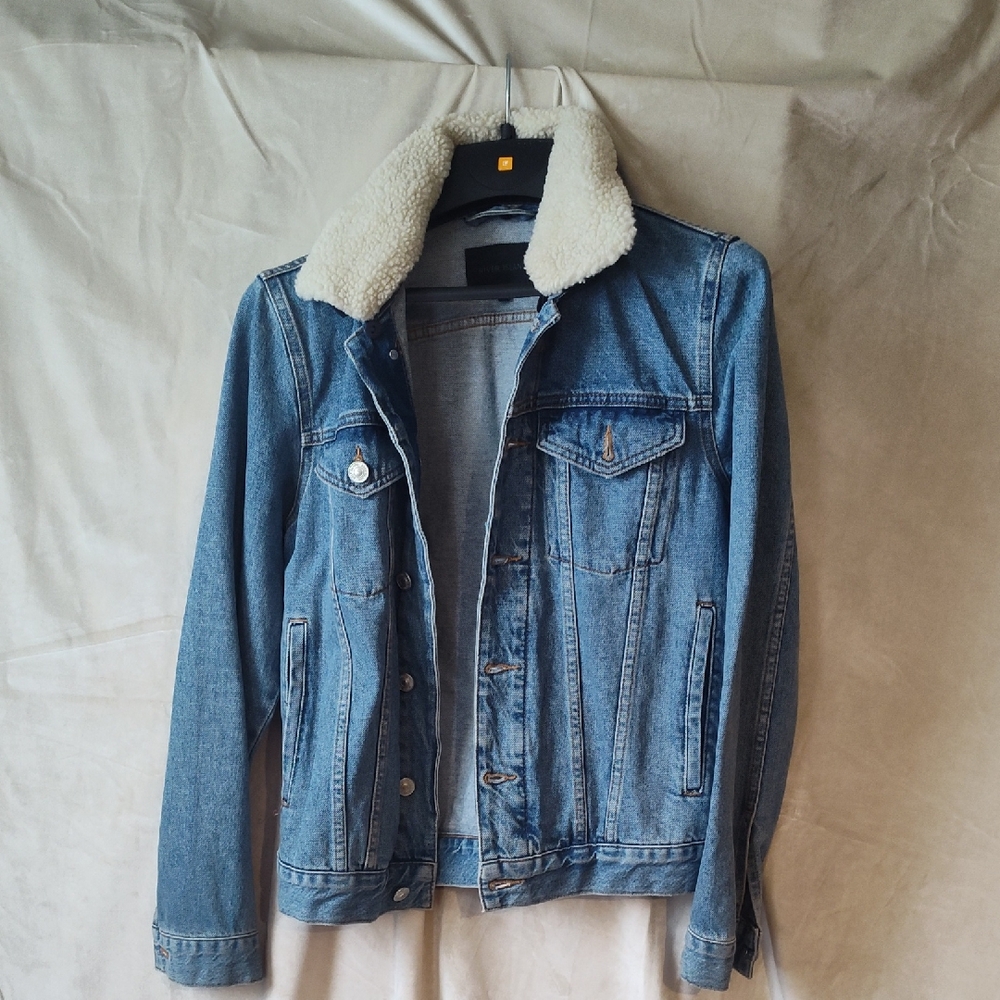 River Island Blue Denim Jacket with White Sherpa Lining